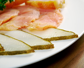 Seafood arrangement.salmon,halibut