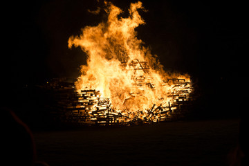 Roaring Bonfire with crates