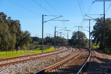 Fototapeta na wymiar Turn of a Rural Railroad in Portugal
