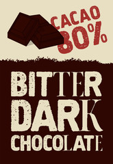 Naklejka premium Bitter dark chocolate. Typographical vintage Chocolate poster design. Vector illustration.