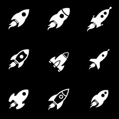 Vector white rocket icon set. Rocket Icon Object, Rocket Icon Picture, Rocket Icon Image - stock vector