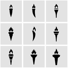 Vector black torch icon set. Torch Icon Object, Torch Icon Picture, Torch Icon Image - stock vector