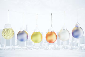 Christmas concept with multicolored balls on the rope - christma
