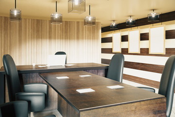 Modern wood style office with furniture