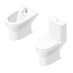 Toilet and bidet isometric icon
