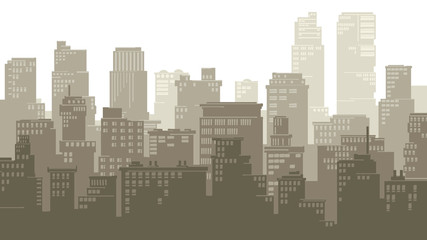 Horizontal illustration of cartoon big city.