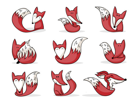 collection of cute cartoon foxes