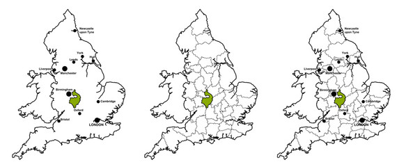 Warwickshire located on map of England