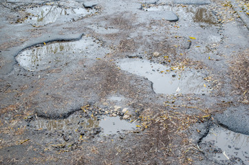 road with puddles and potholes