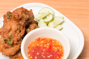 Fried fish patty, Thai style spicy fish ball.