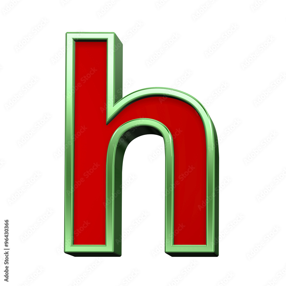 Fototapete One lower case letter from red glass with green frame alphabet set, isolated on white. Computer generated 3D photo rendering.
