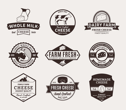 Set of Vector Cheese Labels, Icons and Design Elements