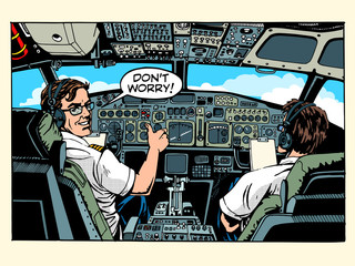 Aircraft cockpit pilots airplane captain - obrazy, fototapety, plakaty