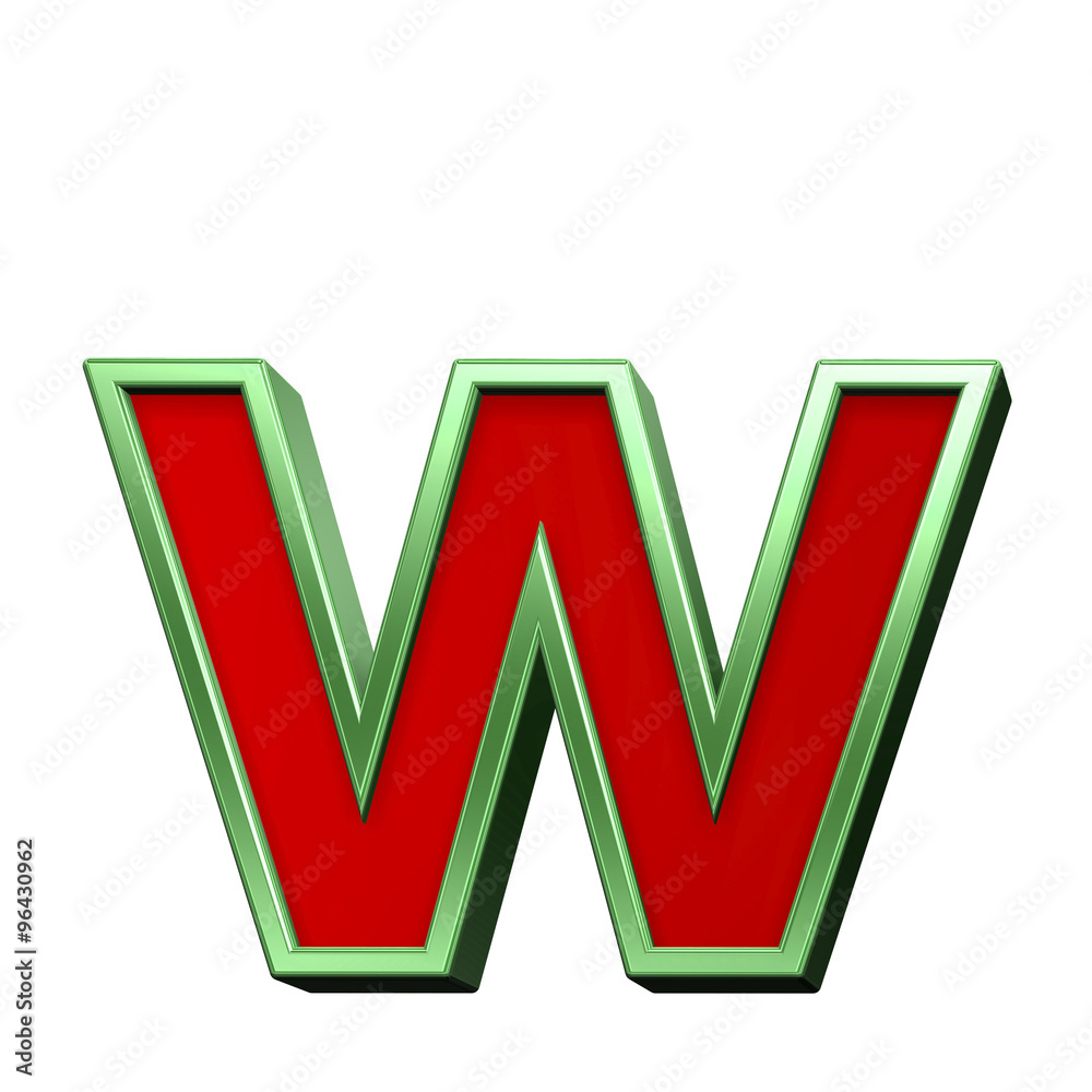 Fototapete one lower case letter from red glass with green frame alphabet set, isolated on white. computer gene