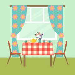 Flat Design Interior Dining Room Vector Illustration