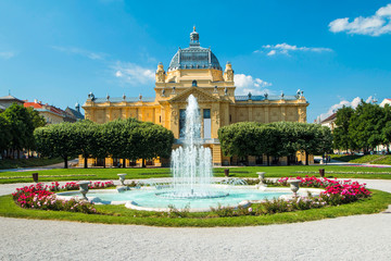 Art pavilion and fountain in Zagreb capital of Croatia © ilijaa