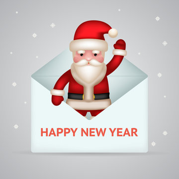 Santa claus with giftbox new year merry christmas greeting card design concept letter mail template vector illustration
