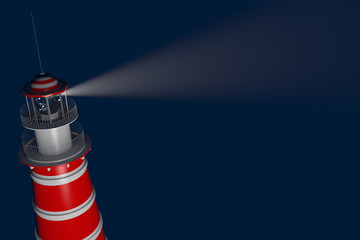 Powerful lighthouse illuminated at night. 3D Rendering