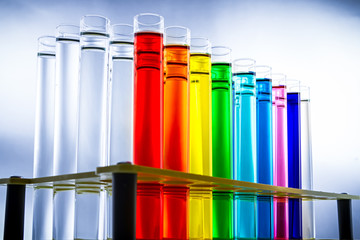 colorful chemicals in test tubes
