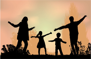 Fototapeta premium Family silhouettes in nature.