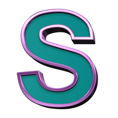 One letter from blue glass with purple frame alphabet set, isolated on white. Computer generated 3D photo rendering.