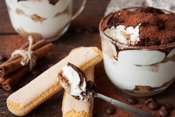 Tiramisu in a glass cup
