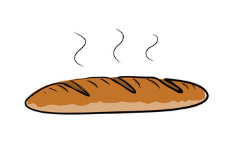 Baguette Bread, a hand drawn vector illustration of a steamy bread.