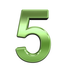One digit from shiny green alphabet set, isolated on white. Computer generated 3D photo rendering.