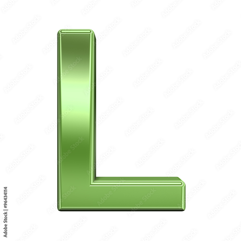 Fototapete one letter from shiny green alphabet set, isolated on white. computer generated 3d photo rendering.