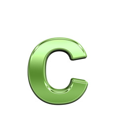 One lower case letter from shiny green alphabet set, isolated on white. Computer generated 3D photo rendering.