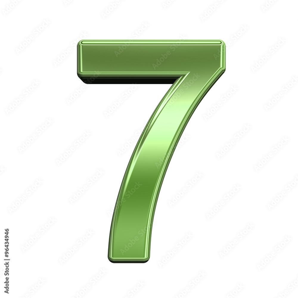 Fototapete one digit from shiny green alphabet set, isolated on white. computer generated 3d photo rendering.