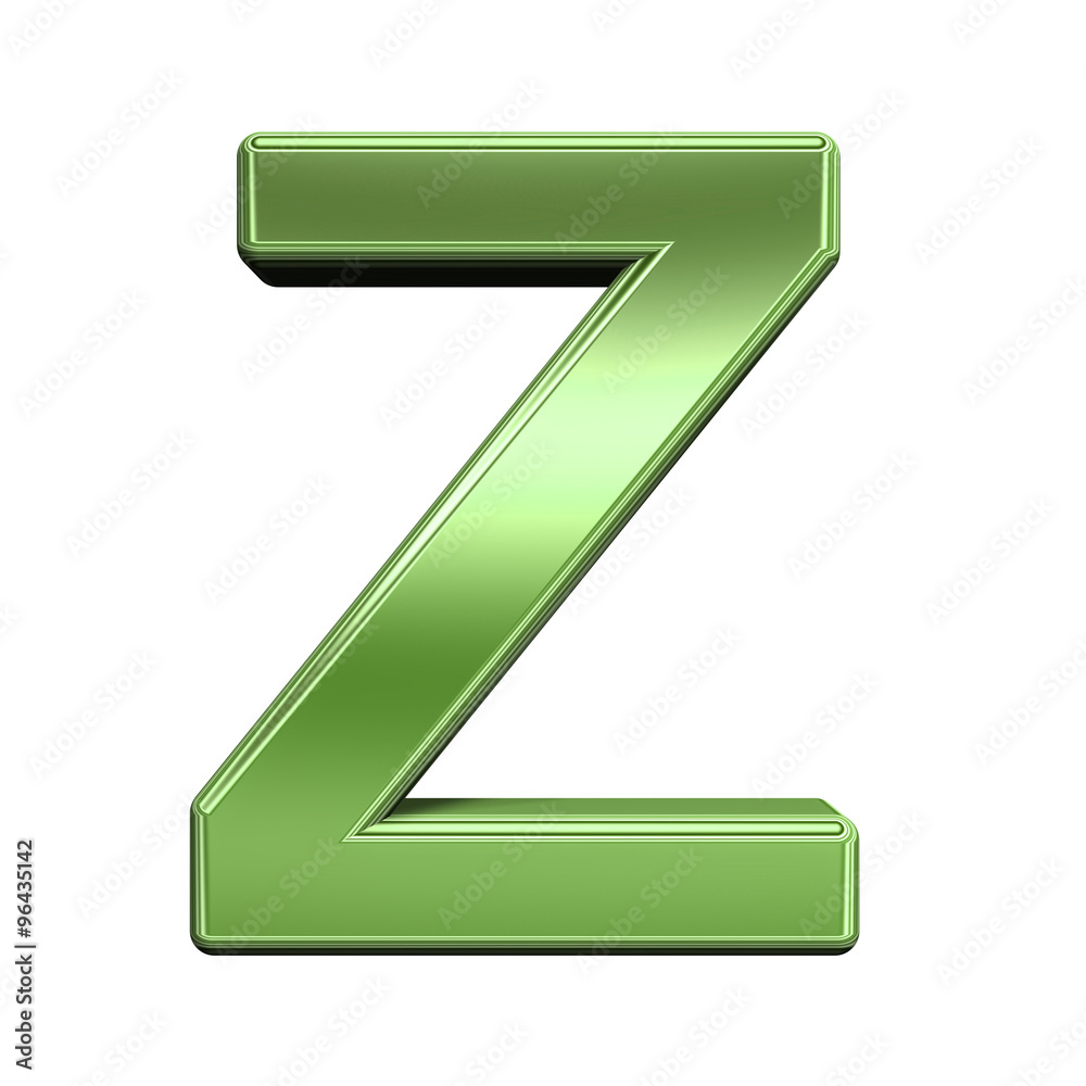 Fototapete one letter from shiny green alphabet set, isolated on white. computer generated 3d photo rendering.