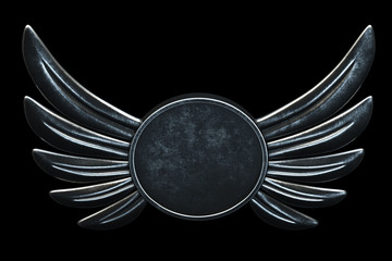 Vintage logo metal Wings on black background. 3d render