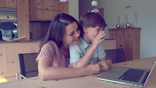 Vintage Look Of Family Chatting On Computer Happy