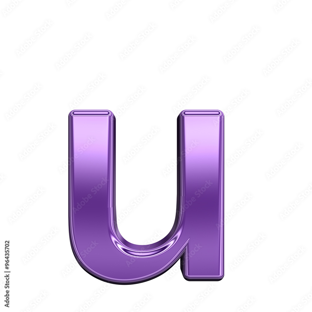 Fototapete one lower case letter from shiny purple alphabet set, isolated on white. computer generated 3d photo