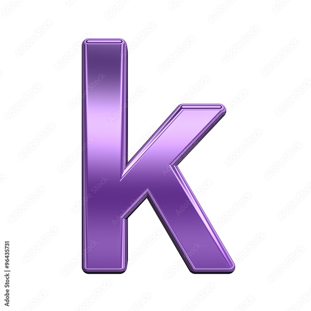 Fototapete one lower case letter from shiny purple alphabet set, isolated on white. computer generated 3d photo