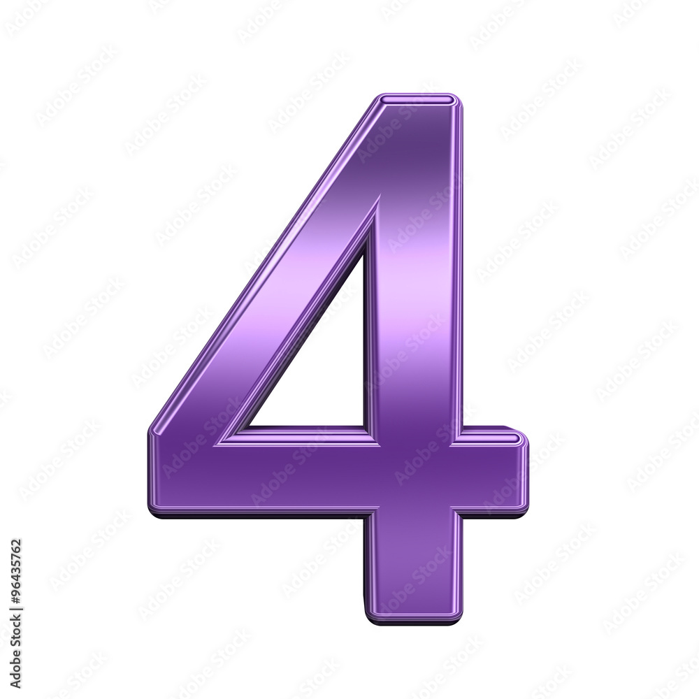 Fototapete one digit from shiny purple alphabet set, isolated on white. computer generated 3d photo rendering.