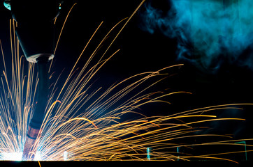  Welding robots movement in a car factory