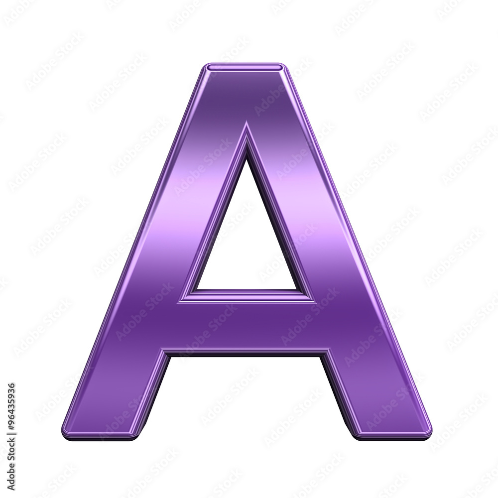 Fototapete one letter from shiny purple alphabet set, isolated on white. computer generated 3d photo rendering.