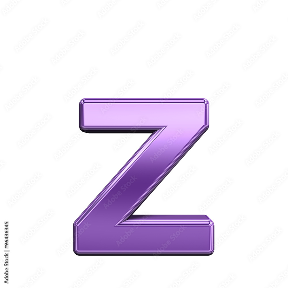 Fototapete one lower case letter from shiny purple alphabet set, isolated on white. computer generated 3d photo