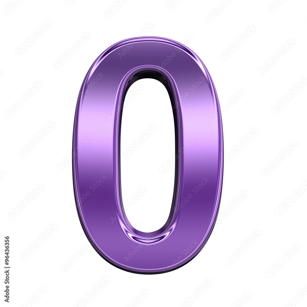 Fototapete one digit from shiny purple alphabet set, isolated on white. computer generated 3d photo rendering.