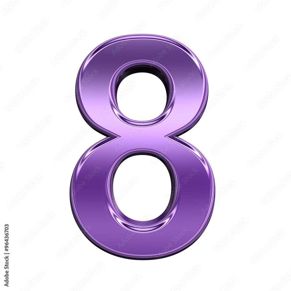 Fototapete one digit from shiny purple alphabet set, isolated on white. computer generated 3d photo rendering.