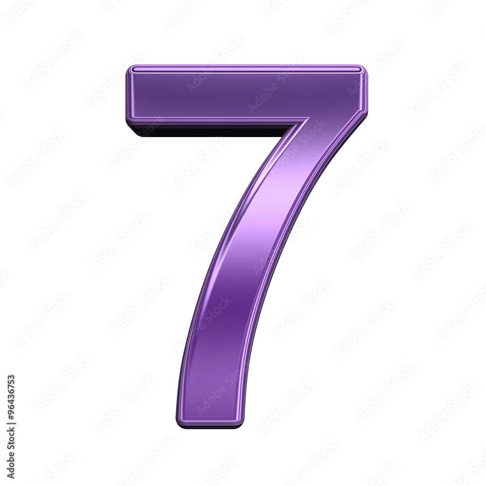 Fototapete one digit from shiny purple alphabet set, isolated on white. computer generated 3d photo rendering.