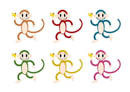 カラフルな猿のイラストセット