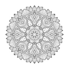 Black and white abstract circular ethnic pattern mandala.