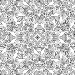 Abstract vector decorative ethnic mandala black and white seamless pattern.