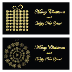 Set of Christmas and New Year banners with snowflakes and a box