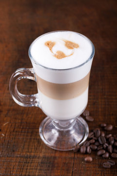 Fragrant coffee latte in glass cups