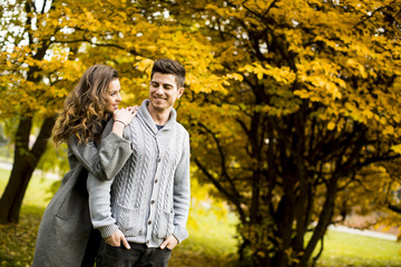 Young couple in the autumn park