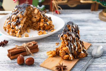 Sweet Cake with Chocolate, Condensed Milk, Poppy Seeds and Cooki